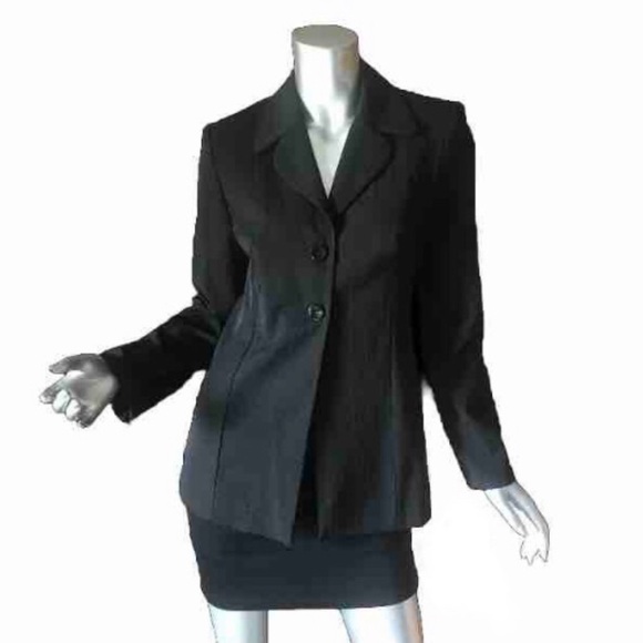 Vintage Y2K Black Pinstripe Blazer Jacket 2 Button Front Size 6 - Picture 1 of 13
